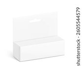 Hanging packaging box mockup for cosmetics, accessories. Half side view. Vector illustration isolated on white background. Ready and simple to use for your design. EPS10.