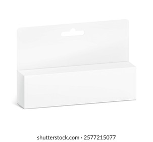 Hanging packaging box mockup for cosmetics, accessories. Half side view. Vector illustration isolated on white background. Ready and simple to use for your design. EPS10.