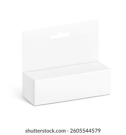 Hanging packaging box mockup for cosmetics, accessories. Half side view. Vector illustration isolated on white background. Ready and simple to use for your design. EPS10.
