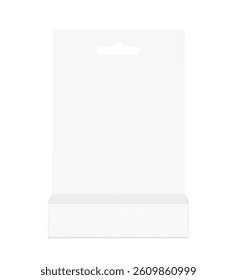 Hanging packaging box mockup for cosmetics, accessories. Front view. Vector illustration isolated on white background. Ready and simple to use for your design. EPS10.