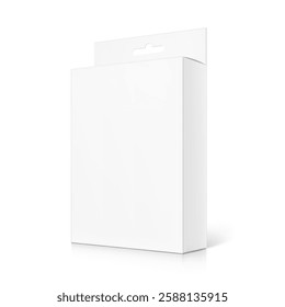 Hanging packaging box mockup for electronic and mobile accessories. Half side view. Vector illustration isolated on white background. Ready and simple to use for your design. EPS10.