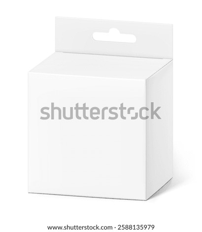 Hanging packaging box mockup for electronic and mobile accessories. Half side view. Vector illustration isolated on white background. Ready and simple to use for your design. EPS10.