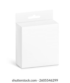 Hanging packaging box mockup. Half side view.Vector illustration isolated on white background. Can be use of cosmetics, electronic and mobile accessories. Ready for your design. EPS10.