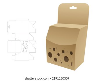 Hanging packaging with stenciled pattern die cut template and 3D mockup