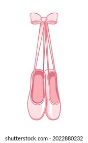 Hanging pair of pastel pink Pointe shoes clipart, ballet shoes simple flat vector illustration. Ballerina, ballet dancer footwear equipment sign symbol.