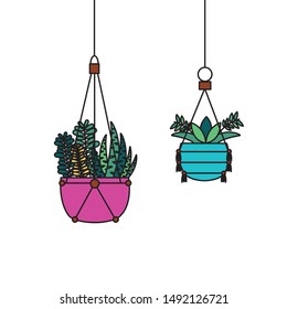 Hanging pants inside pots design, Garden ornament nature botany natural and floral theme Vector illustration