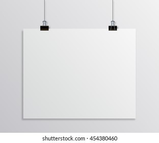 Hanging Paper Poster On Wall Poster. Vector Illustration