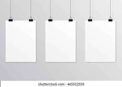 Hanging paper poster on wall poster. Vector illustration