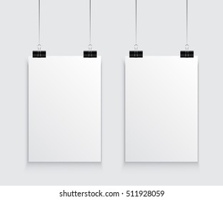 Hanging paper poster on wall poster. Vector illustration