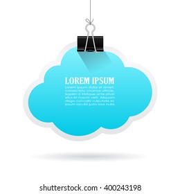 Hanging paper text blue cloud, vector illustration isolated on white background