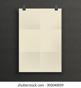 Hanging Paper vertical Sheet folded in six. Empty Template for your Design