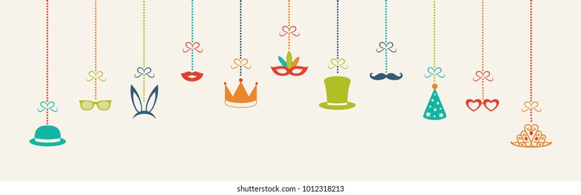 Hanging party decorations - carnival, party, birthday and photobooth. Vector.