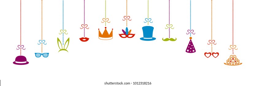 Hanging party decorations - carnival, party, birthday and photobooth. Vector.