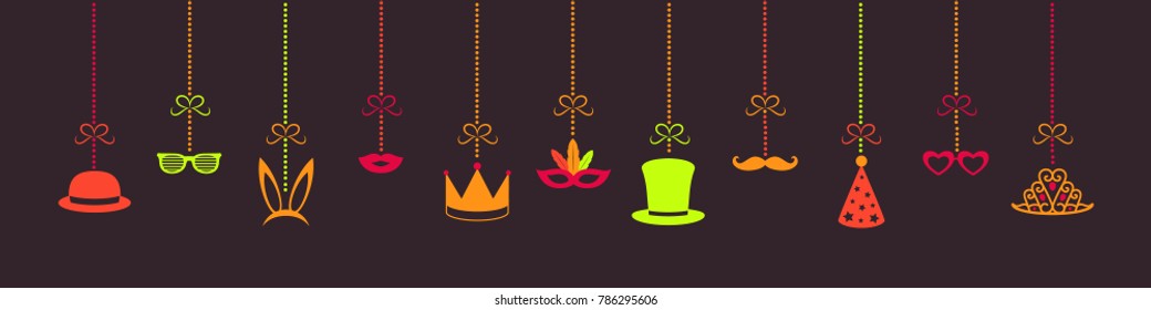 Hanging party elements - carnival decoration. Vector.