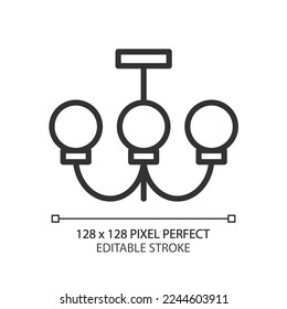 Hanging pendant lights pixel perfect linear icon. Fixture for living room, bedroom. Contemporary home furniture store. Thin line illustration. Contour symbol. Vector outline drawing. Editable stroke