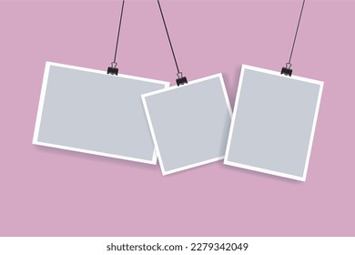 Hanging photo frames in various shapes