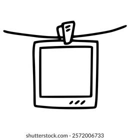 hanging picture album on clip hand drawn outline illustration