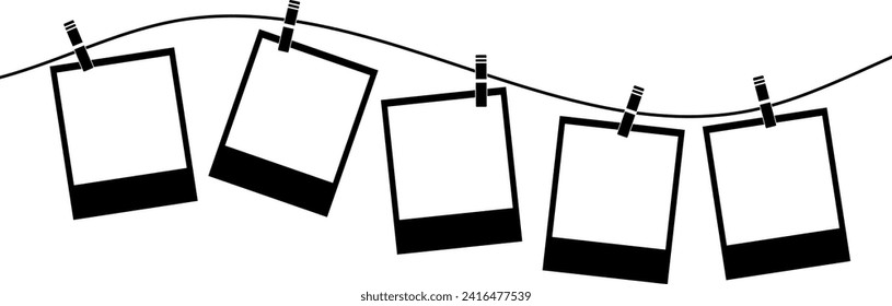 Hanging picture frames on a wire, cute decorative border for collages