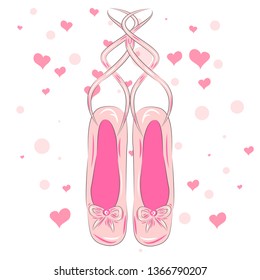 Hanging pink ballet shoes illustration made in outline style.