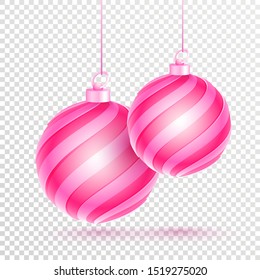 Hanging pink baubles decorated on png background.