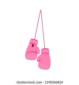 Hanging Pink Boxing Gloves. Breast Cancer Clipart Isolated On White Background