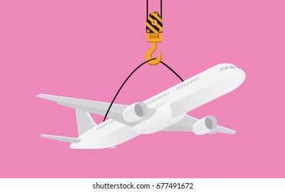 hanging plane on hook crane illustration