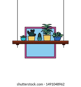 Hanging plants inside pots design, Garden ornament nature botany natural and floral theme Vector illustration