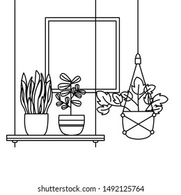 Hanging plants inside pots design, Garden ornament nature botany natural and floral theme Vector illustration