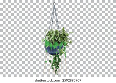 Hanging Potted Plants on Transparent Background