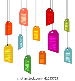 hanging pricetags with barcodes