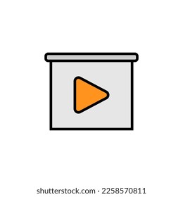 The hanging projection screen with triangular playback symbol. Vector on white background. 