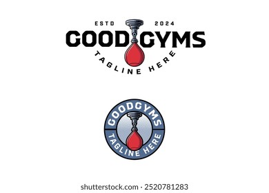 hängende Stanztasche bunte Badge Logo Design-Set für Fitness, Fitness, Boxsport. Sandsack Boxing Illustration moderne Logo-Vorlage für Kampfsport 