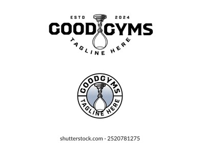 pendurado saco de perfuração esboço distintivo logotipo design conjunto para ginástica, fitness, boxe esporte. saco de areia boxe ilustração modelo logotipo moderno para artes marciais luta esporte de combate 