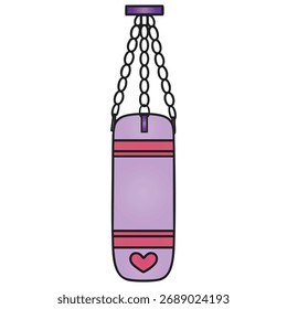 Hanging Punching Bag Violet Vector Illustration Training Equipment Doodle