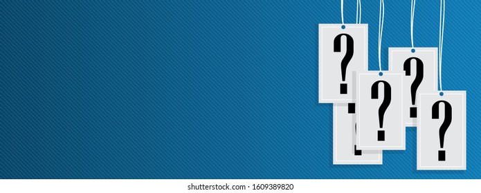Hanging question stickers header. Question mark hanging concept.
