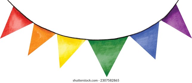 Hanging rainbow  flag watercolor brush background.LGBT  Pride month texture concept. Vector illustration