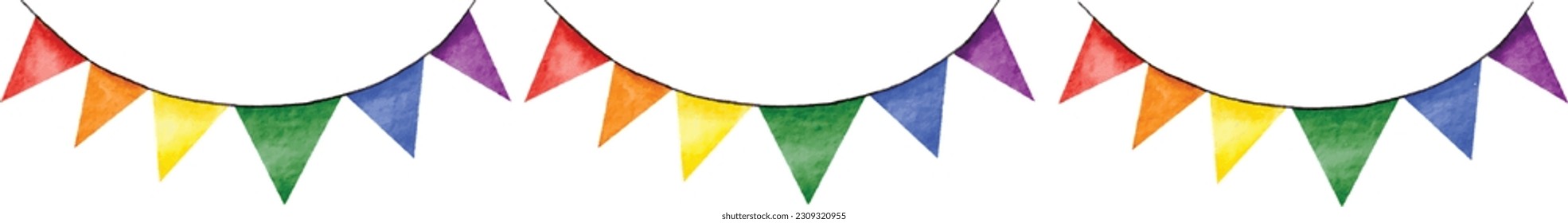 Hanging rainbow  flag watercolor brush background.LGBT  Pride month texture concept. Vector illustration