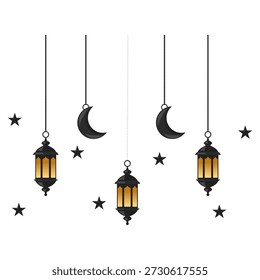 Lanternas penduradas do Ramadã e decoração islâmica da Lua Crescente