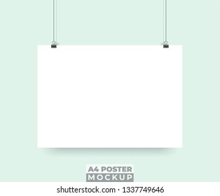 Hanging realistic 3D poster mockup
