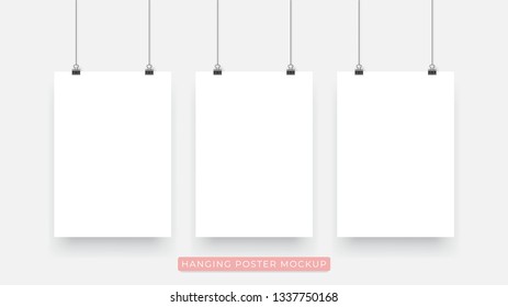 Hanging realistic 3D poster mockup