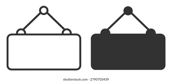 hanging rectangular sign icon set, outline and solid style vector illustration on transparent background