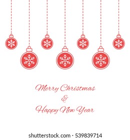 Hanging red baubles with snowflakes