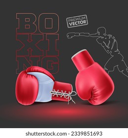 Hanging red boxing gloves. Realistic red double fist vector boxer for punch training 3d vector