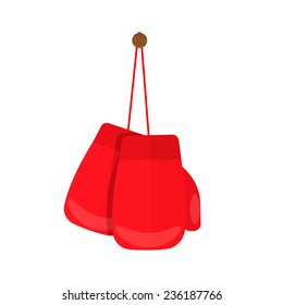 Hanging red boxing gloves, vector