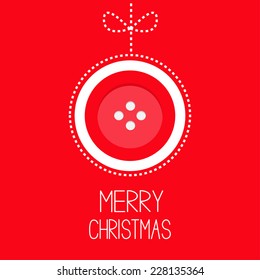 Hanging red button merry Christmas ball with bow dash line thread applique Card Flat design Vector illustration