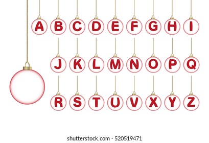 hanging red christmas balls
with each letter of the alphabet
