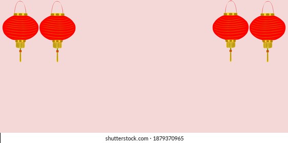 Hanging red four lanterns vector 
Festival on color 
light pink background.