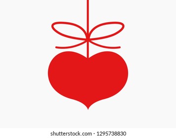 Hanging red heart. Valentines day card. Vector illustration.