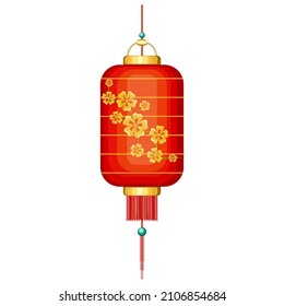 Hanging Red Lantern For Chinese New Year. Isolated Vector Illustration.