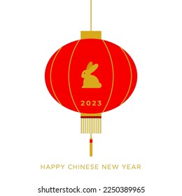 Hanging red lantern. Happy Chinese New Year. Year of the rabbit. 2023. Vector illustration, flat design